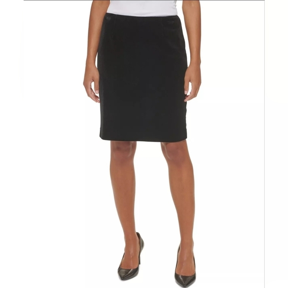 Calvin Klein Dresses & Skirts - Calvin Klein Black Velvet Pencil Skirt Pinup Holiday Business Back Zip Sz 6 Pet